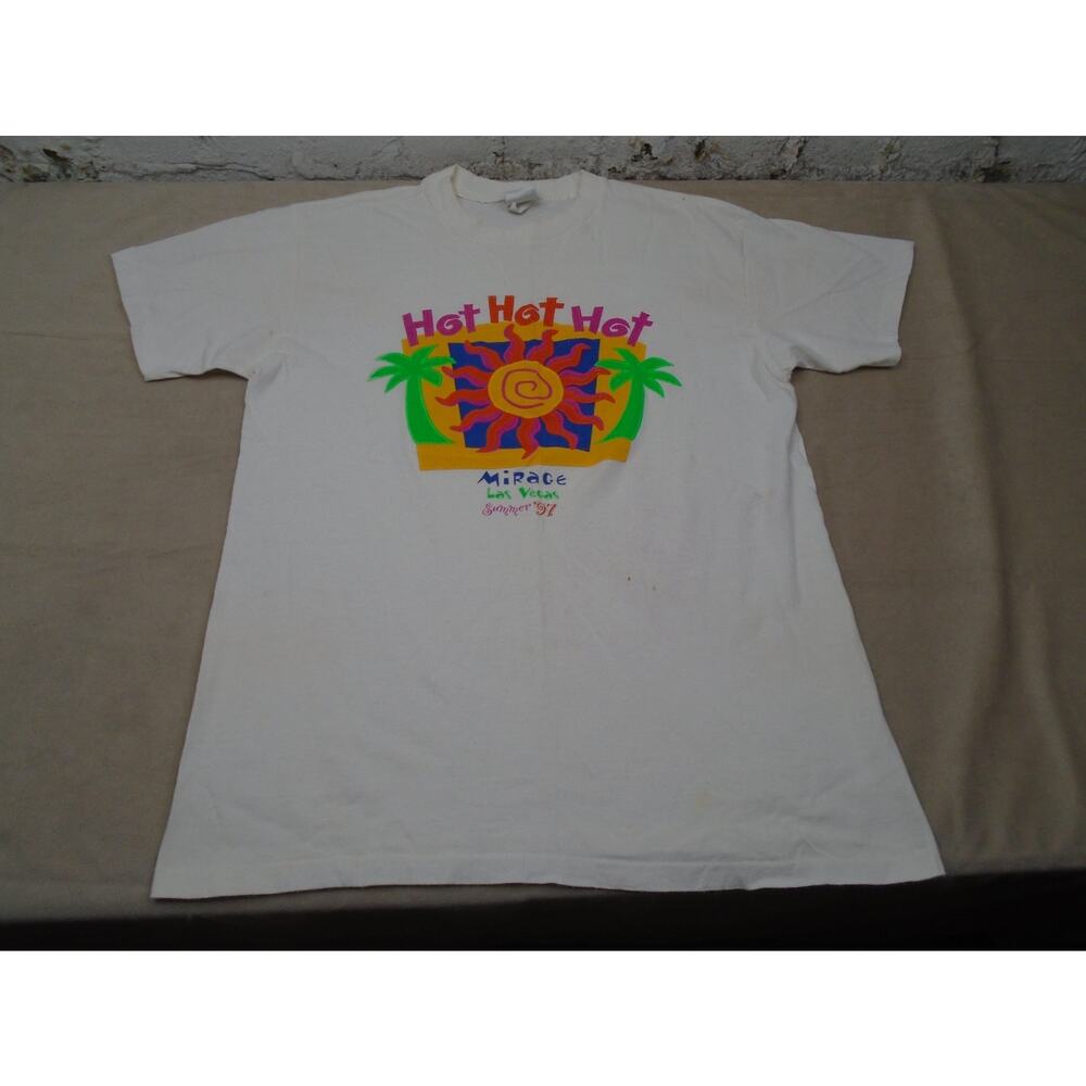 Vintage Mirage Las Vegas Shirt Palm Trees White Graphic T Shirt Tee 90s L